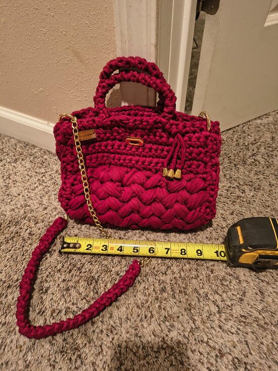 Handbags - Woven/Crochet Yarn Satchel Bag – Magenta/Burgundy Top-Handle To